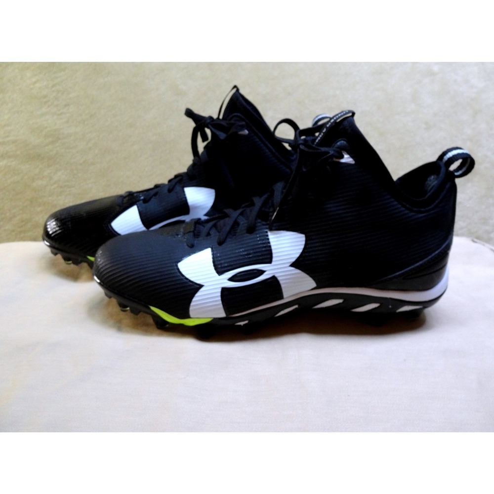 Under Armour Spine Football Cleats Mens 12‎ Black White 1269740-001 Mid Top - Picture 2 of 10